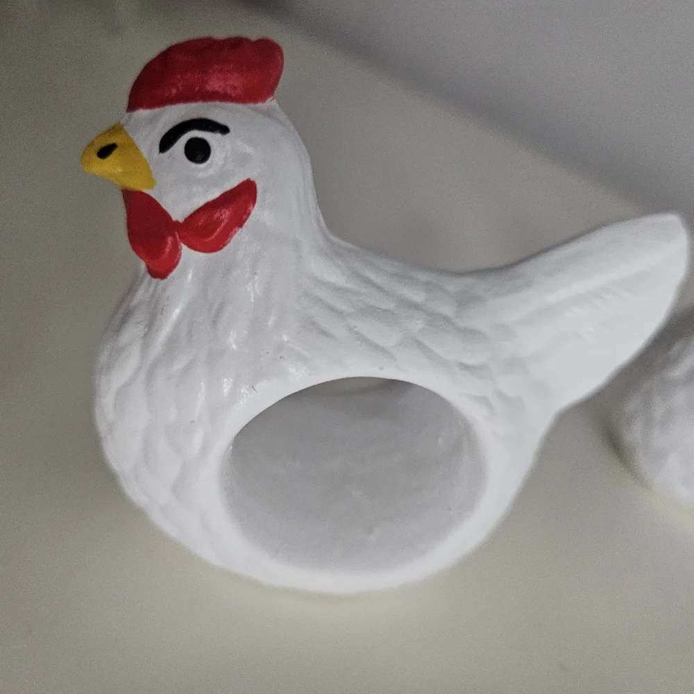 White Ceramic Hand Painted Chicken Napkin Holders x 6